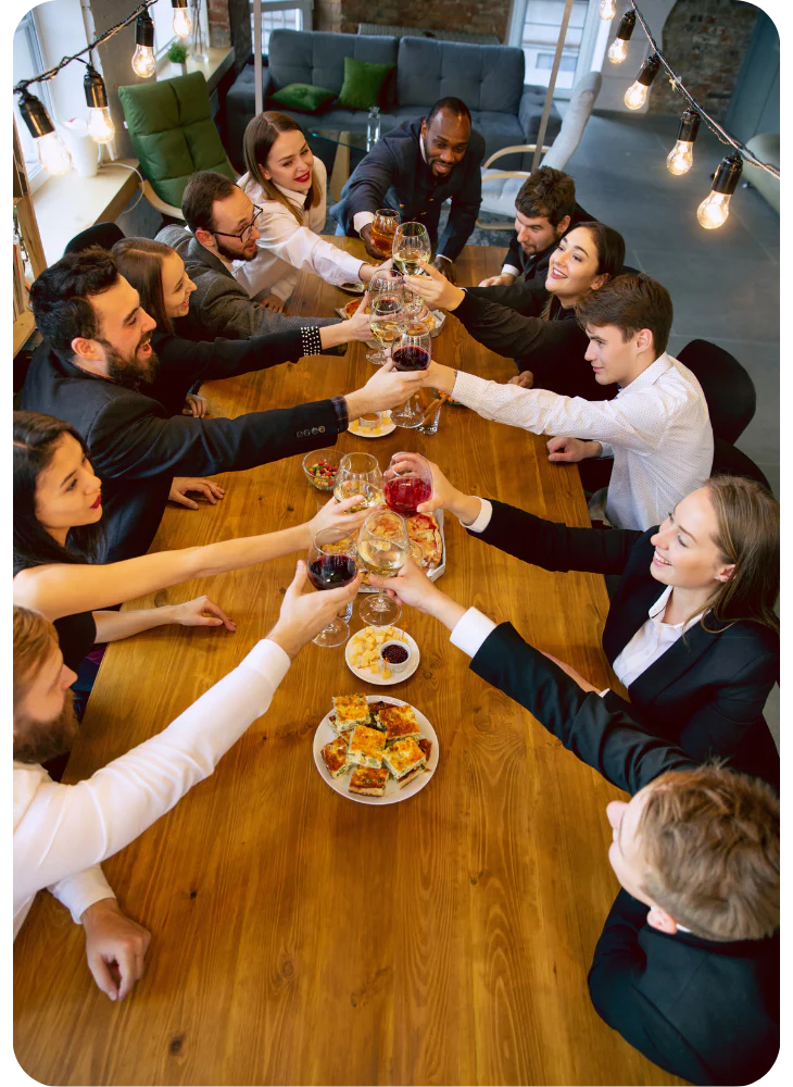 a group of work colleagues drinking wine