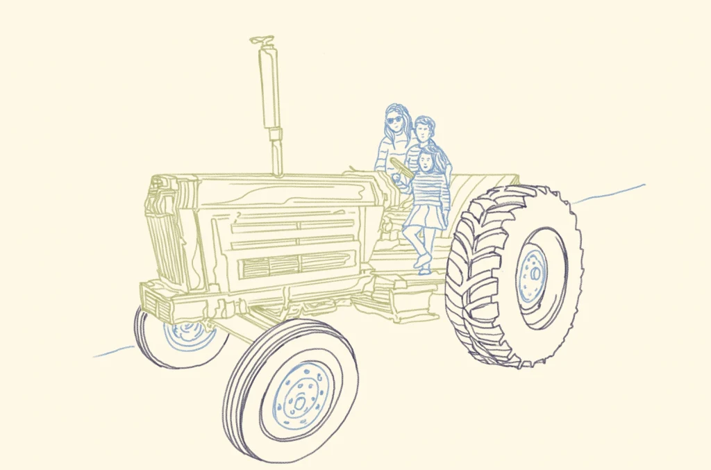 woman with kids on a tractor illustration RG|NY