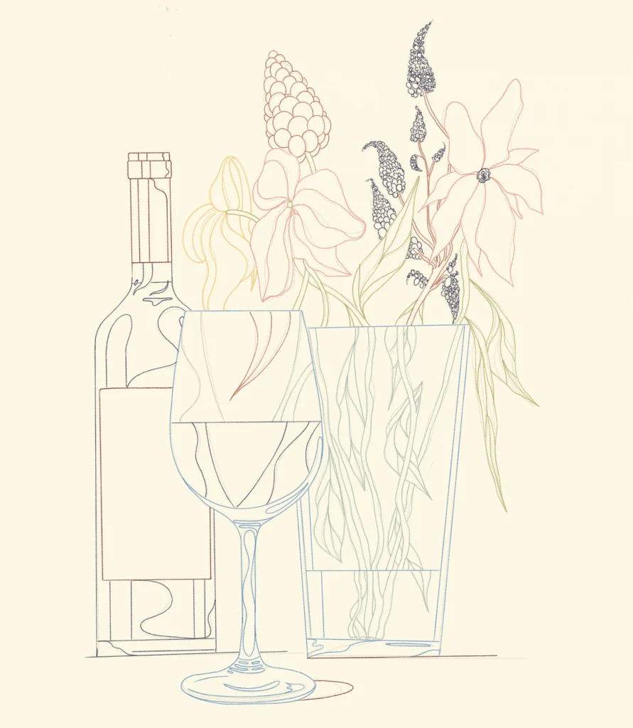 wine and flowers illustration RG|NY