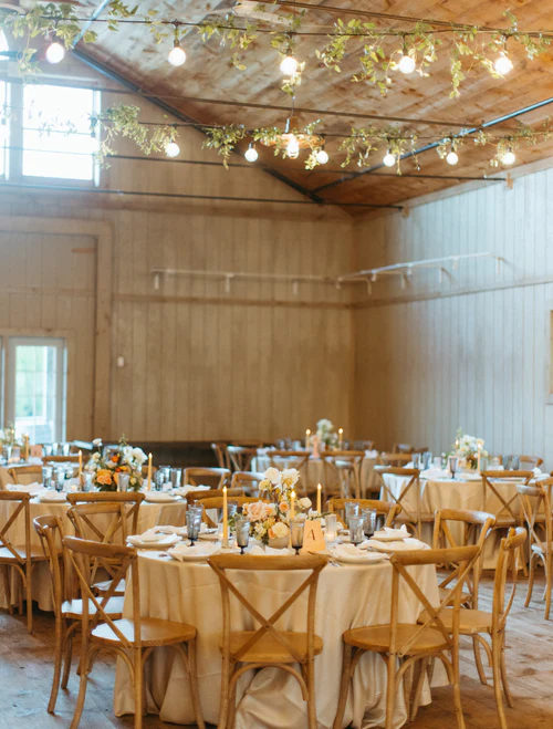 wedding tables set up with nice lights giving a warm and inviting atmosphere RG|NY