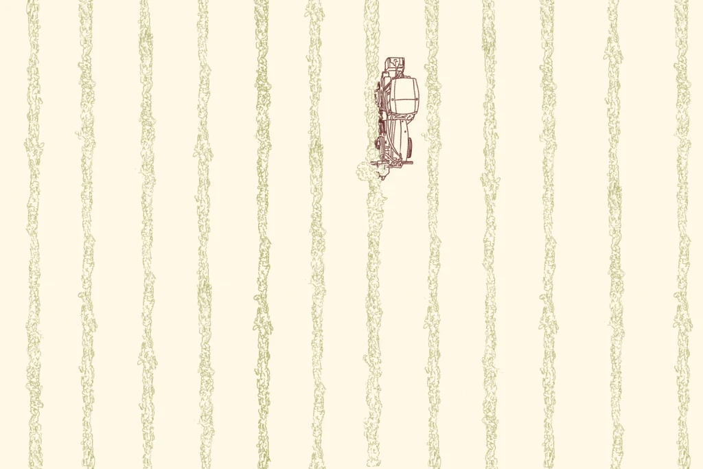 tractor moving between grape rows illustration RG|NY