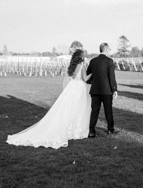 black and white photo of bride and her father RG|NY